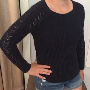 Navy Eyelet Arm Cable knit Sweater